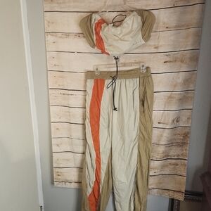 Fashion Nova Tan and Orange Track Suit